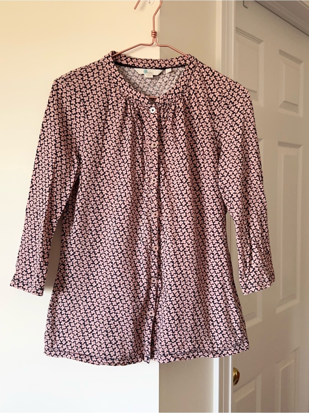 Boden 3/4 Sleeve Button-Down Jersey Shirt